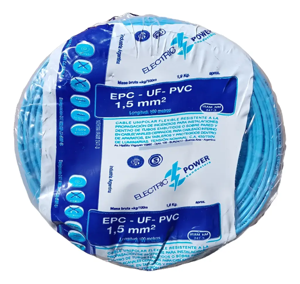 Cable Unipolar 1,5_CELESTE x 100 metros